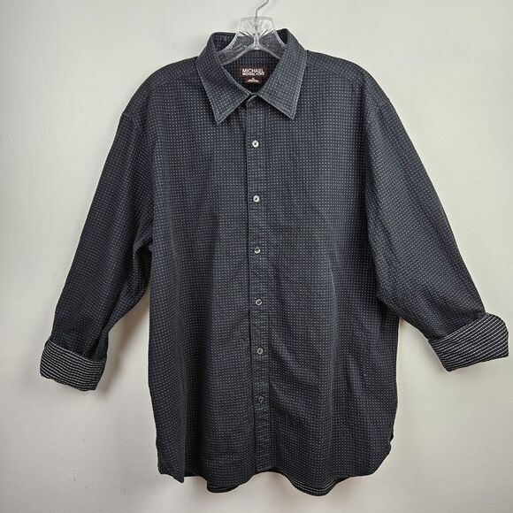 Michael Kors Mens XL Dress Shirt Black White Dot Button Up Long Sleeve - Picture 4 of 16